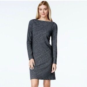 Eileen Fisher Cotton Wool Knit Heather Gray Boatneck Long Sleeve Mini Dress XS